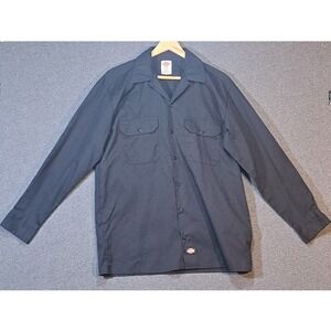 Dickies Flex Long Sleeve Work Shirt Black Medium Mens Casual Button Up Top